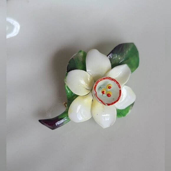 Vintage Signed Collectible Cara China White Flower Floral Brooch London - Picture 4 of 10